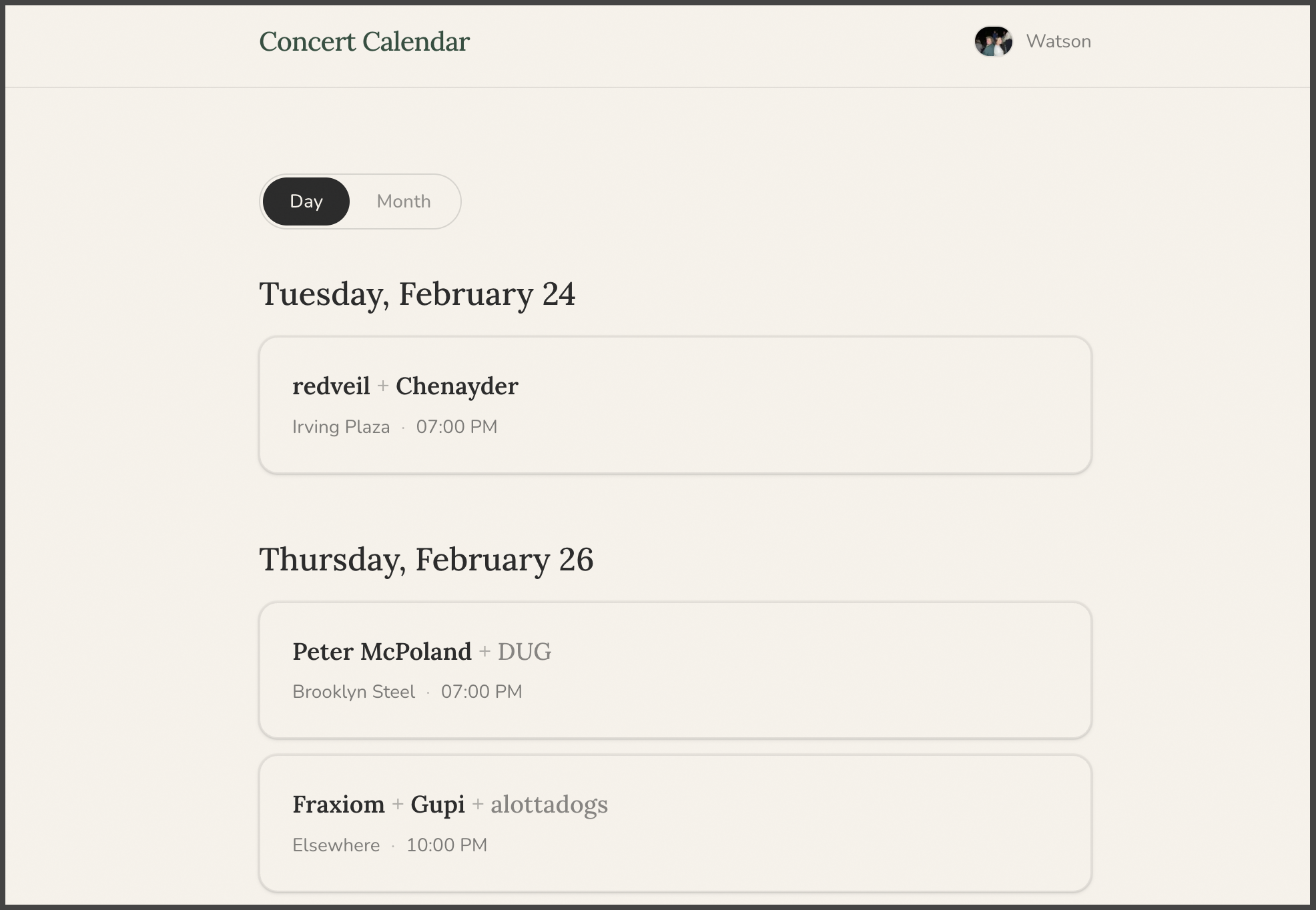 Concert Calendar